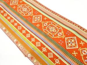 高島織物製　青銅箔花車模様織出し名古屋帯